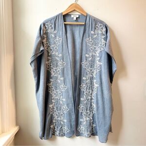 Style & Co Embroidered Blue and White Floral Open Front Kimono XS